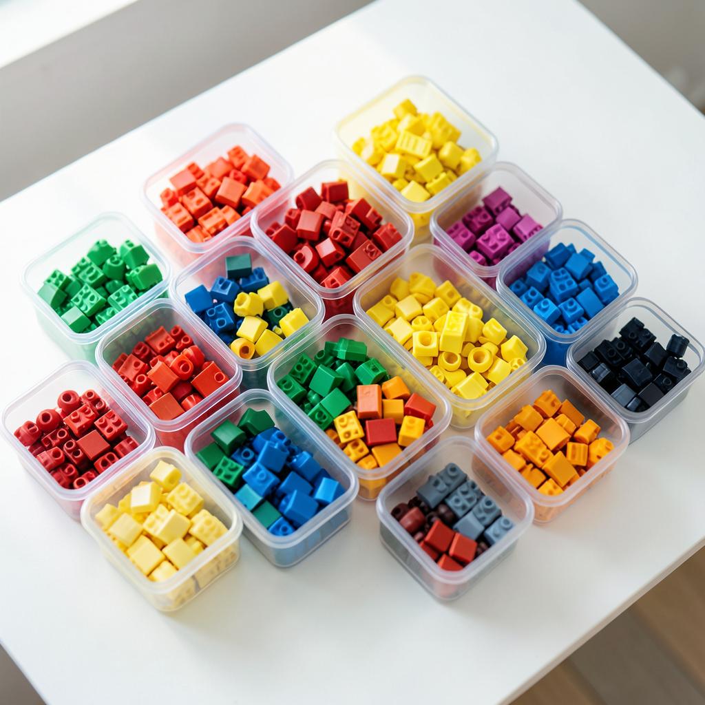 Nach Farben sortierte LEGO Steine in Sortierboxen